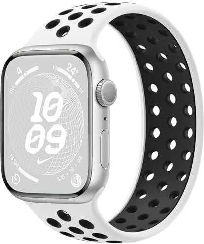 Charlam Sport Loop Strap Compatible with Apple Watch Straps 44mm 45mm 42mm 49mm, Breathable Soft Silicone Band for iWatch Series 9 8 7 6 5 4 3 2 1 SE Ultra, Men Women, White/Black