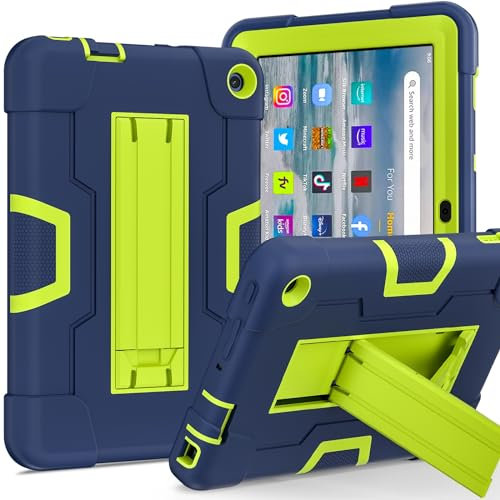 Protezione del tablet Custodia protettiva compatibile con custodia Kindle Fire 7 2022 Custodia in silicone Compatible with tablet con cavalletto, custodia protettiva robusta antiurto resistente compat
