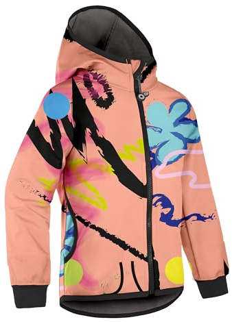 unuo Kinder Softshelljacke mit Fleecefutter und Kapuze, wasserabweisende und winddichte Outdoor Full-Zip Funktionsjacke, atmungsaktive Kinderjacke BASIC, Aprikose, Fantasie