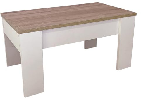 SHIITO | Modelo VINCCI- Mesa de Centro Elevable | Moderna y Funcional | Acabado en Blanco-Cambrion - 45,3x90x50 cm