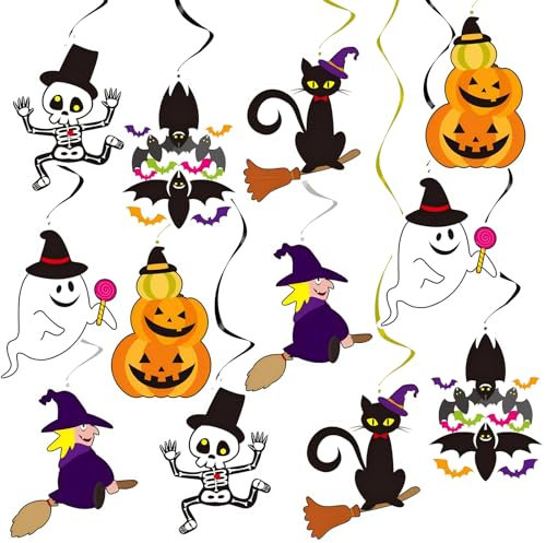KufaerBeam 12 Pezzi Decorazioni a Spirale per Halloween, Halloween Appendere a Spirale Decorazione,Pipistrelli, Scheletri, Diavolo, Horror Tema Halloween Feste Soffitto Spirale Ornamenti