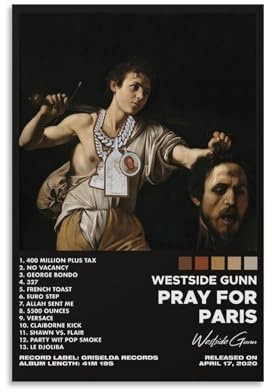 LISHDUNS Westside Gunn Albumposter Pray For Paris, für Schlafzimmer, Wohnzimmer, Wanddekoration, Poster, Ästhetik, Art-Deco, 30 x 45 cm, ungerahmt
