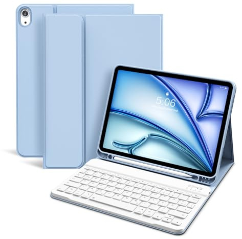 KVTVOU Tastatur Hülle für iPad Air 11'' M4 M3 M2, iPad Air 5./4. Gen, Blau | Magnetisch Bluetooth Tastatur für iPad Air 11/10,9 Zoll, QWERTZ-Layout, Weiche Stoßfeste TPU-Hülle mit Stiftehalter