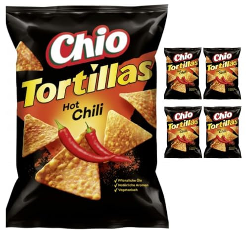 Chio Tortillas Wild Paprika Hot Chips Hot Chili 110 gr x 5 Stück mit Pufai