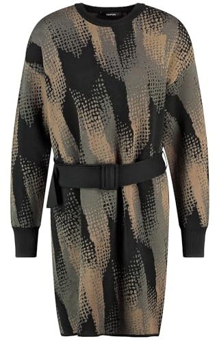 Taifun Damen Strickkleid Langarm, Ärmelbündchen, überschnittene Schultern Gemustert knieumspielend Wood Gemustert 44