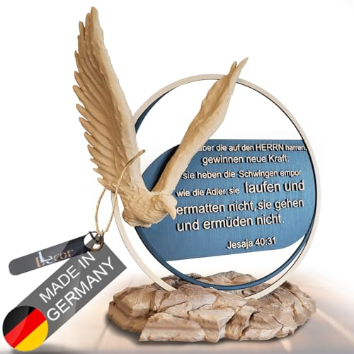 LeDecor Ringvers Serie Adler, Wohnzimmer Deko, 3D Skulptur, Zimmer Aesthetic, Christliches Geschenk Mann Mutter Frau, Taufe, Hochzeitsgeschenk, Konfirmation Deco Skulpturen Ø 21cm (Holz, schwarz)