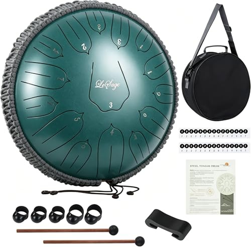 LeSage Rain Steel Tongue Drum for Outside 33.0 cm 15 note Meditation Handpan Chakra Drum Relaxation Sound Healing Therapy Zen Drum Instrument Yoga Gifts
