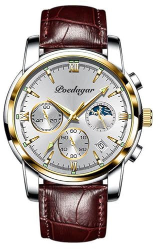 rorios Multifunktional Herrenuhren Vintage Analoge Quarz Uhren Chronograph Mondphasen Uhr Freizeit Edelstahl Armbanduhren für Herren Männer