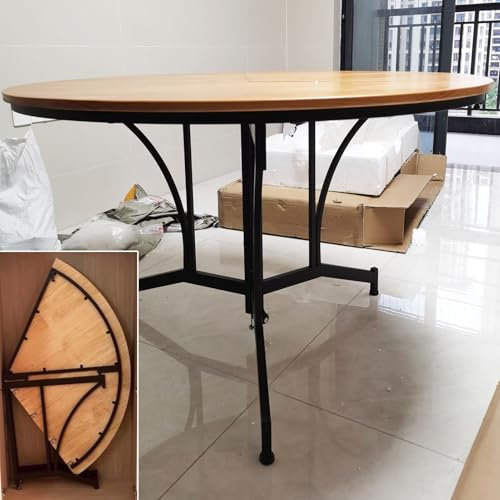 Runder Esstisch aus Holz, zusammenklappbar, robuster, zusammenklappbarer Banketttisch mit Metallbeinen, Kartentisch für zu Hause, Couchtisch, Esstische für die ganze Familie, leicht zu Verst