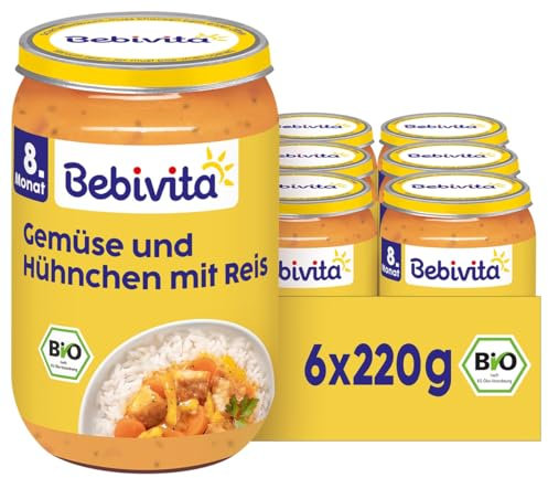 Bebivita Menüs ab 8. Monat - Gemüse-Reis mit Hühnchen nach asiatischer Art, 220g 6er Pack (6x220g)