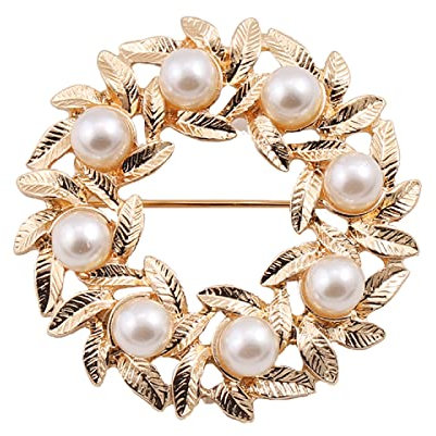 BGFYUSF Anstecknadel Brosche Anstecknadel Brosche Abzeichen Brosche Anstecknadel Western Retro Imitation Perle Olivenblatt Kirschblüte Ring Tasche Schnalle Anstecknadel，Olive Leaf Ring