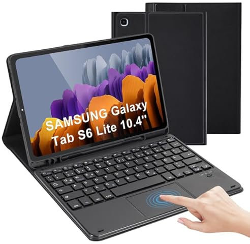 LAMA Hülle mit Tastatur für Samsung Galaxy Tab S6 Lite, Kabellose Tastaturhülle mit Touchpad für Tab S6 Lite 10,4“ 2020/2022 (SM-P610/P615/P613/P619), Bluetooth Tastatur Hülle (QWERTZ Layout),Schwarz