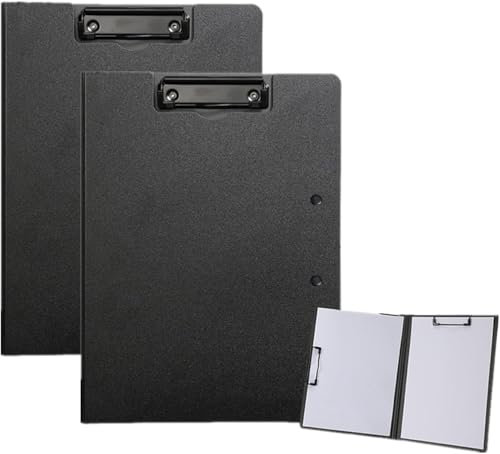 2 Porte Document avec Couvercle, Porte Bloc A4 avec Pince, Porte Documents A4 pour Bureau, Chantier, école, Noir