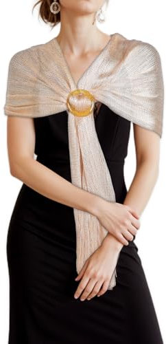 Jeffdad Glitzer Stola Damen, Festliche Stola für Abendkleid Sheer Chiffon Tücher mit Schnalle, Glitzer Festlich Hochzeit Stole Tuch für Hochzeit Braut Schultertuch(Gold)