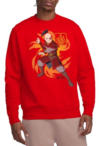 Avatar The Last Airbender Zuko Flame Burst Crew Sweatshirt, Red, Small