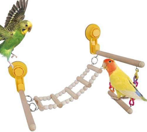 Vogelsitzleiter – Vogelleiter aus Holz, stehende Plattform Swing-Spielzeug | Vogelkäfig-Zubehör, natürliche Holzbrücke für Wellensittiche, Taschen-Abschnitt, asp-Vogelpavillons