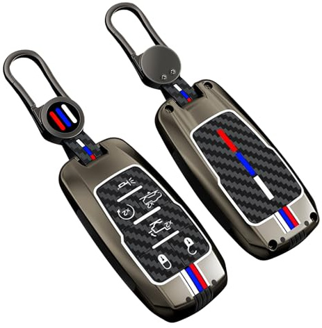 KUNIO Schlüsselhülle für Dodge RAM 1500 RAM1500 RAM2500 TRX 2021 2020 Zinklegierung Schutz Schlüsselgehäuse Schlüsselanhänger Keyless 6 Tasten B Grau