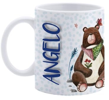Paolo Chiari Tazza in Ceramica Personalizzata con Nome Maschile, Made in Italy, Multicolore (Bianco, 300 ml, Angelo)