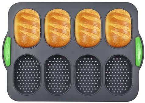 TTSTOIEE Baguette Backform - Lebensmittelqualität Silikon Backform 8 Schlitze Design Baguette-Backblech/Hotdog/Brötchen hohe Temperatur resistent wiederverwendbar Brotbackform