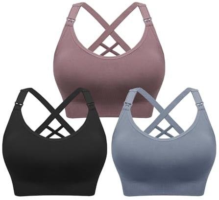 HBselect Sport Schwangerschafts Still BH Nahtloser Still BH Still-Bustier | 3er Set Still Oberteil Damen Schlaf BH ohne Bügel, viele Farben & Größen wählbar, mit Stillverschluss für stillende Mütter