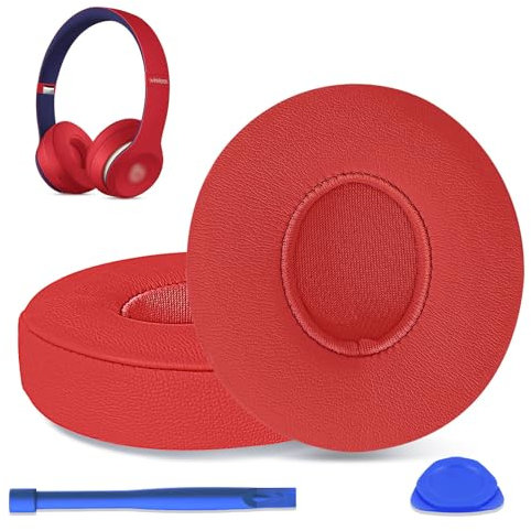 Replacement Ear Pads for Beats Solo 2 & Solo 3 Wired & Wireless Headphones, Ear Cushions, Ear Cups Cover Repair Parts-Red