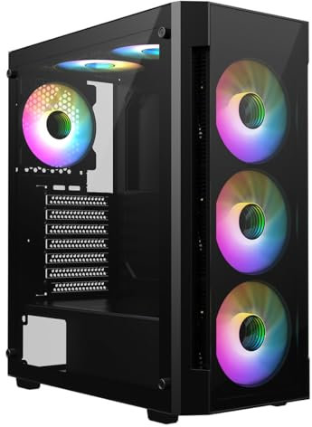 PC Gaming Case ATX, Mid Tower Case With 6x 120mm ARGB Fans, Active MB Sync, Tempered Glass Panels (Black)
