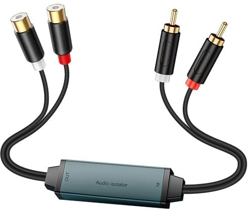 Duttek Ground Loop Isolator RCA, Noise Filter Eliminator with double RCA Male to Female Audio Cable for Car Audio System/Home Stero System - Plug-and-Play