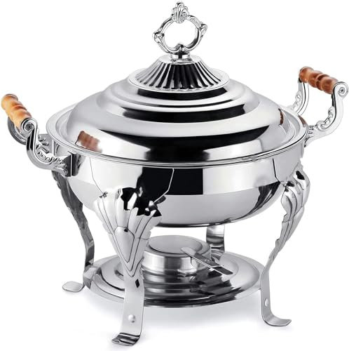 SdaryWare Set da Buffet Rotondo con scaldavivande, in Acciaio Inox, Dimensioni Standard, con Coperchio, Contenitore scaldavivande per Buffet, Feste e Banchetti, lucidatura a