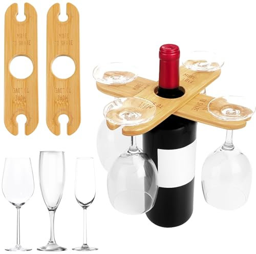 Vexran 2 Stück Weinglashalter Holz,Weinglashalter aus Bambusholz für 4 Weingläser, Kleiner Handgefertigter Wein Butler,Rustikaler Glashalter aus Holt, Weinglashalter Hängend holz für Weinliebhaber