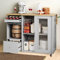 Carrito de Cocina con Ruedas Plegable, Isla de Cocina Móvil Grande con Puertas Corredizas de Vidrio Templado, Botellero, 2 Cajones y Estantes Ajustables, 112x46x91 cm