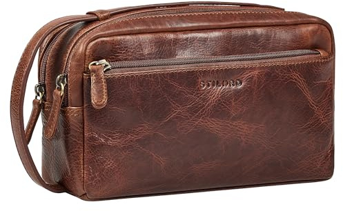 STILORD 'Gaius' Reise Kulturbeutel Herren Leder Kulturtasche Echtleder Männer Waschtasche mit 2 Hauptfächern & Tragegriff Kompakt Toilettasche Vintage für Urlaub & Alltag, Farbe:Kara - Cognac