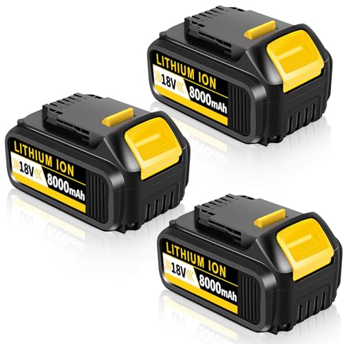 8000mAh Ersatz für Dewalt Akku 18V 8.0Ah für Dewalt Akku DCB184 DCB180 DCB181 DCB182 DCB200 DCB201 DCB204 mit LED-Anzeige (GELB, 3PCS)