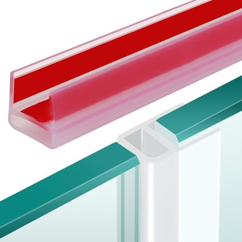 Joint Porte de Douche Auto-Adhésif Joint Porte Douche Verticale(U-10mm) | Joints de Paroi de Douche pour Verre de 9 mm 10 mm D'épaisseur pour Empêcher les Fuites D'eau et le Bruit Transparent 200cm
