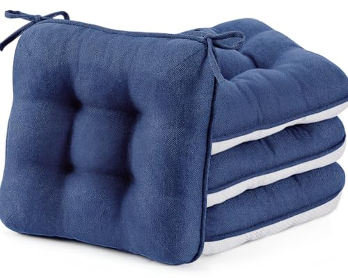 BETU Chair Cushions for Dining Chairs Set of 4,3.5 Thick Outdoor Indoor Chair Pads with Ties,Non Slip Backing and Covers, Seat Cushion for Kitchen Dining,Bar,Patio Furniture15.5X15.5X3.5,Navy Blue