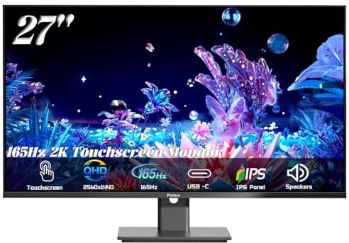 Pisichen 27 Zoll 2K 165Hz Gaming Touchscreen Computer Monitor mit HDMI USB Typ C, 10-Punkte IPS PC Touch Display für Laptop Geschäftstelefon, VESA-kompatibel, Schwarz