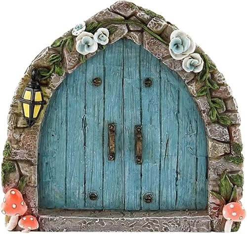 Blaue Feentür und Fenster für Bäume, Feenbaum, leuchtet im Dunkeln, Garten-Skulptur, Dekoration für Kinderzimmer, Wandbäume, Outdoor, Gartenskulpturen, Miniatur-Feen, Gartendekor-Zubehör