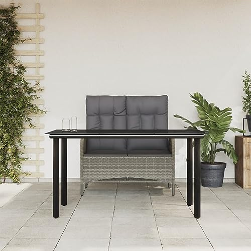 Teenpull 2-TLG. Garten-Essgruppe, Grau Poly Rattan, mit Kissen, Outdoor Möbel Set, Balkon Terrasse, 140x70x74 cm Tisch, Verstellbare Bank, Hohe Tragfähigkeit
