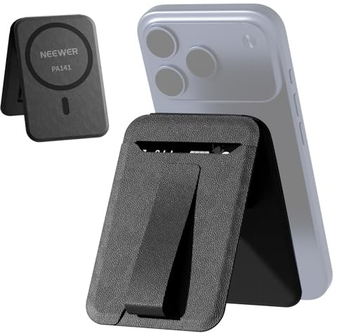 NEEWER Magnetisk telefonplånbok med korthållare, vikbart skrivbordsstativ lätt bärbart läder smalt mobiltelefonfodral kompatibelt med MagSafe iPhone Samsung Android för videoinspelning, PA141