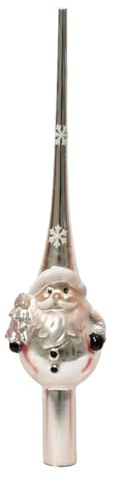 zeitzone Christbaumspitze Weihnachtsmann Silber Weiß Echt Glas Weihnachtsbaumspitze 25cm