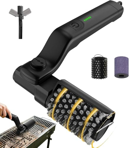 Brosse électrique pour barbecue – Brosse rotative électrique pour barbecue | 3 vitesses réglables rotatives rotatives pour taches d'huile avec poils en acier inoxydable pour le camping, le jardin, les