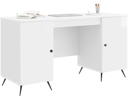 vidaXL Schreibtisch Hochglanz Weiß 142,5 x 50 x 75 cm Holzwerkstoff, Wohnzimmermöbelset, robust, modernes Design, viel Stauraum, rechteckige Anordnung, perfekt für Deko und Raum