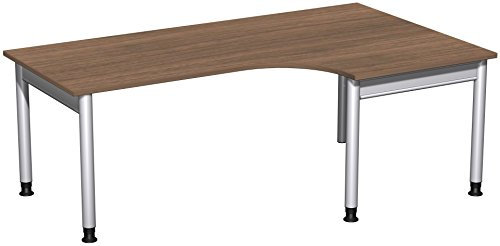 Geramöbel PC-Schreibtisch rechts höhenverstellbar, 2000x1200x680-820, Nussbaum/Silber