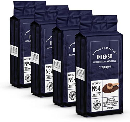 by Amazon Gemahlener Kaffee Caffè Intenso, 1 kg, 4 Packungen mit 250 g – Rainforest Alliance-Zertifizierung