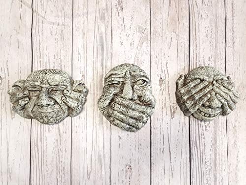 Garden Mile Resin Garden Ornaments Outdoor 3 Hanging Gargoyles with Stone Effect - Large Weatherproof Garden Ornaments Wall Plaques See, Hear and Speak No Evil Statue for Indoor Outdoor Garden Decor