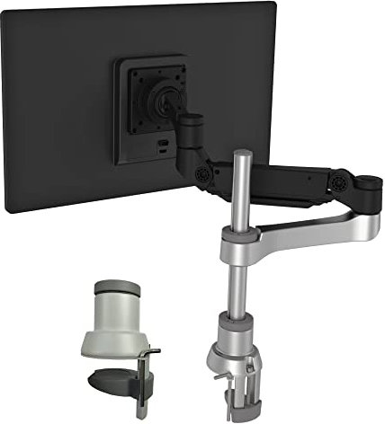 R-Go Caparo 4 D2 Monitor Halterung, Gasdruckfeder arm, Für 13-40 Zoll bildschirm, Tischhalterung mit C-Klemme ohne zu bohren, 9kg Tragkraft, VESA 75/100, Matt schwarz/silber