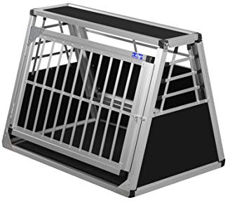 ALPUNA Transportbox N66 – Aluminium Hundebox 58×86×63 cm – Auto Hundebox mit Notausstieg, sicherer Hundetransport im Kofferraum