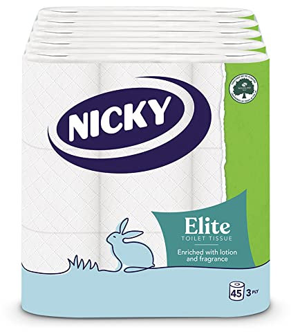 Nicky Elite Embossed White Bathroom Toilet 3 Ply Tissue 45 Rolls(9 Per Pack Case Of 5)