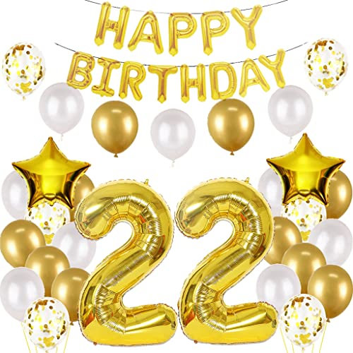 Luftballon 22. Geburtstag deko mann gold Folienballon 22 jahre Geburtstag dekoration gold Happy Birthday 22th deko 22 Geburtstag deko männer Geburtstagsdeko 22 Jahre Geburtstag Deko mann frau (22)
