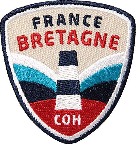 2 x Bretagne Frankreich Aufnäher gestickt 58 x 62 mm/Patch Aufbügler Flicken Wappen Sticker zum Aufnähen Aufbügeln/France Atlantik Meer Küste Leuchtturm Wellen Normandie französisch