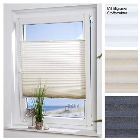 ourdeco® Plissee Easy / 75 x 210 cm (Breite x Höhe) Sand/lichtdurchlässig, Blickdicht